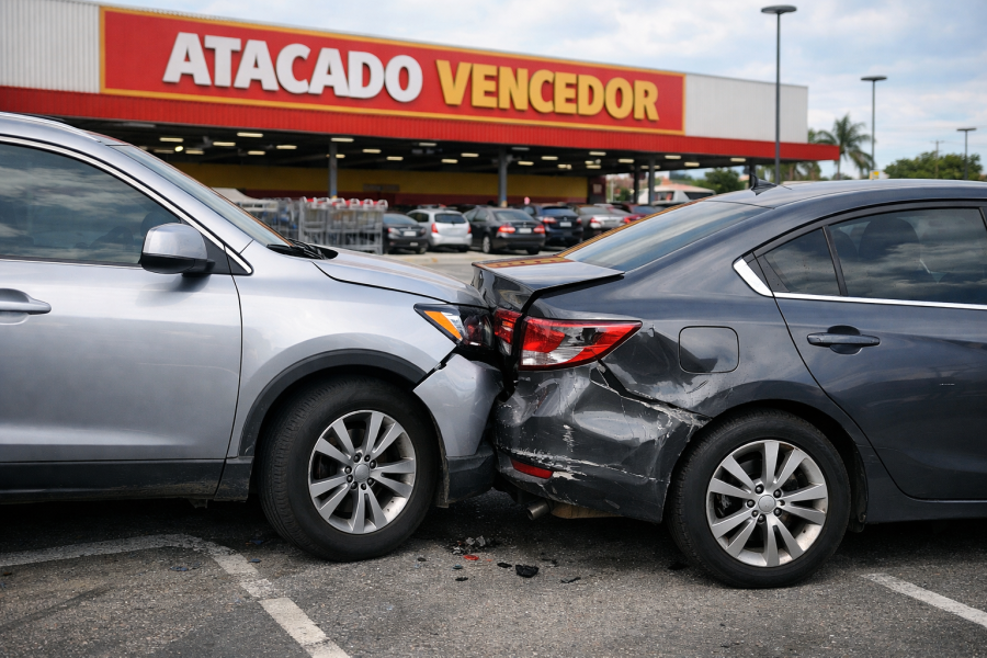 Colisão entre veículos é registrada no estacionamento de atacado em Braço do Norte