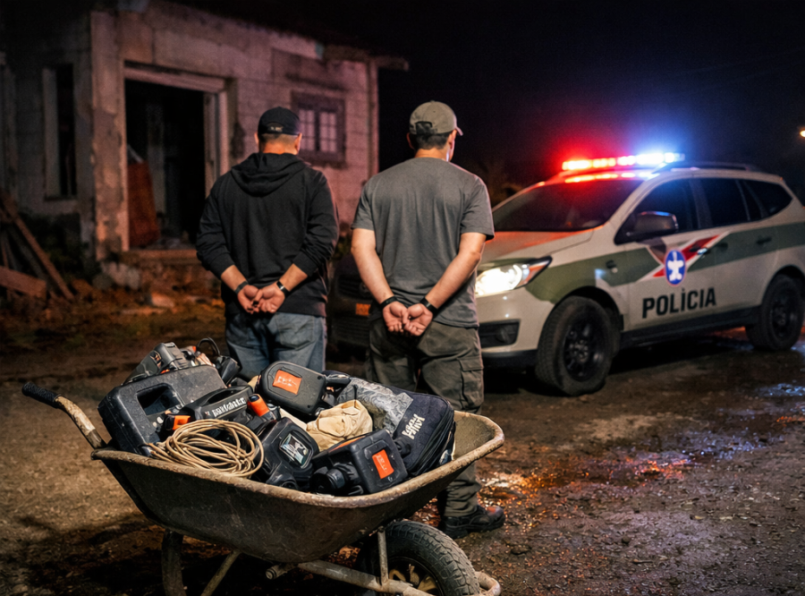 Dupla é presa em flagrante por furto qualificado após ser flagrada com objetos em carrinho de mão em São Martinho
