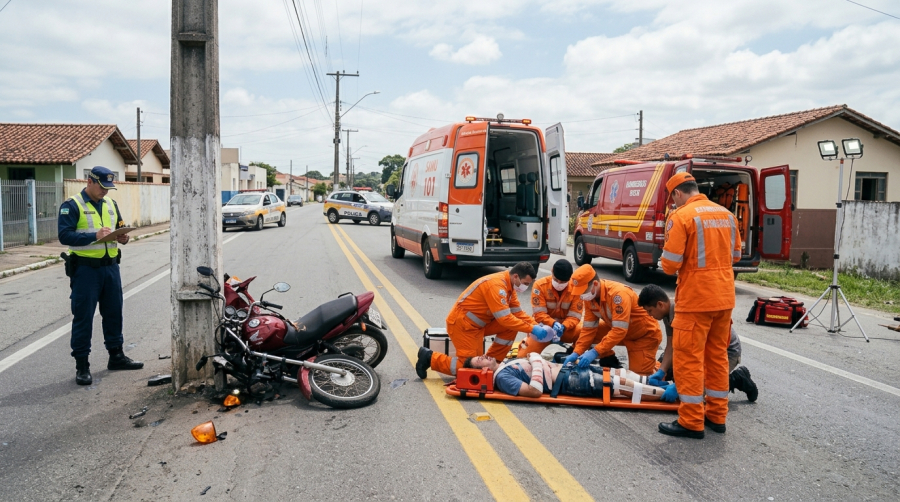 Jovem de 18 anos fica gravemente ferido após colidir motocicleta contra poste em Tubarão