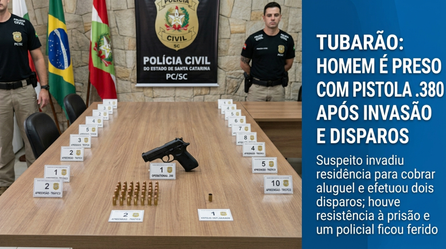 Homem de 50 anos é preso após disparos, invasão de residência e resistência à abordagem em Tubarão